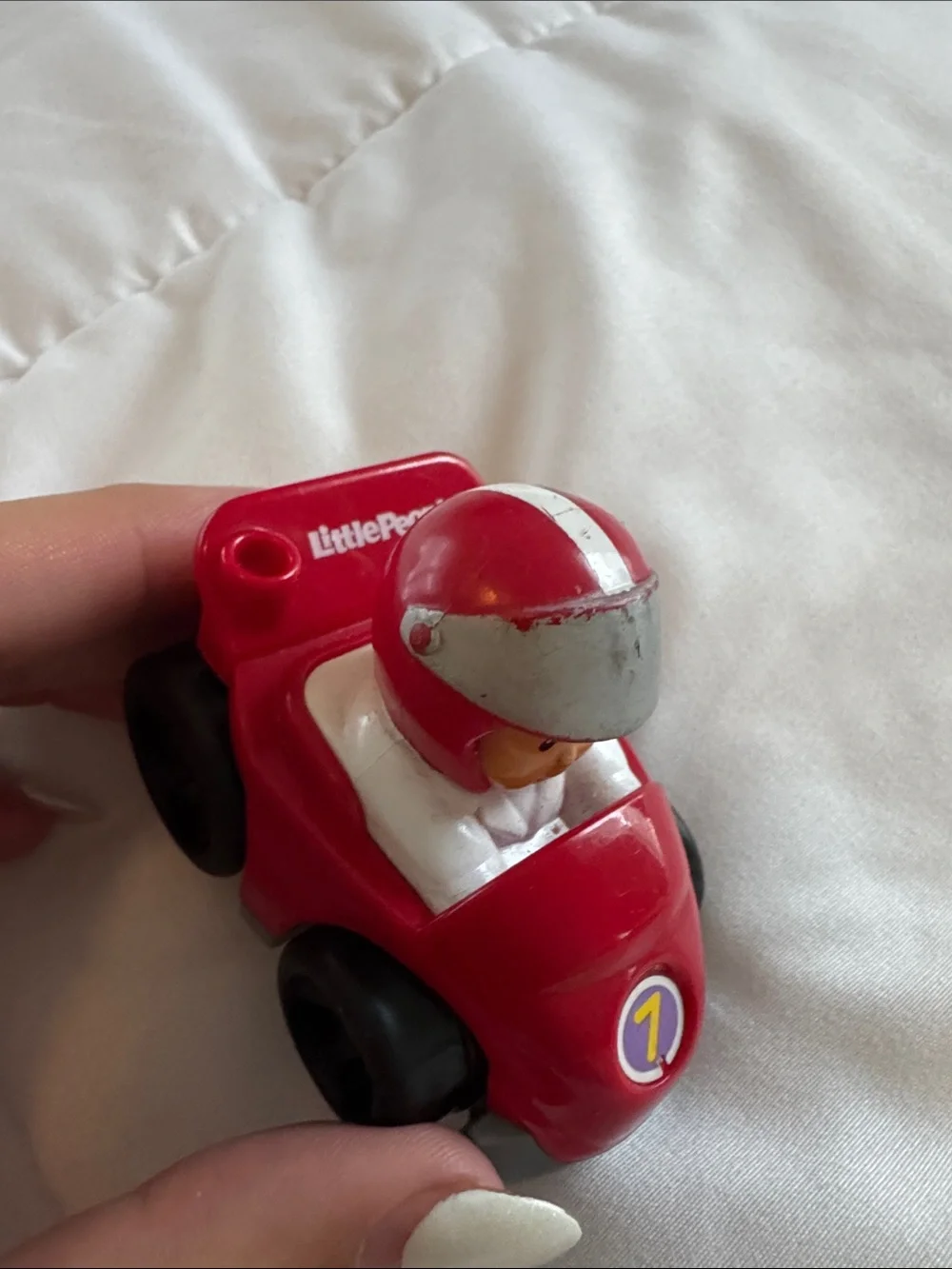 Fisher-Price Little People Wheelies Red Race Car #7 w/ Driver Figure